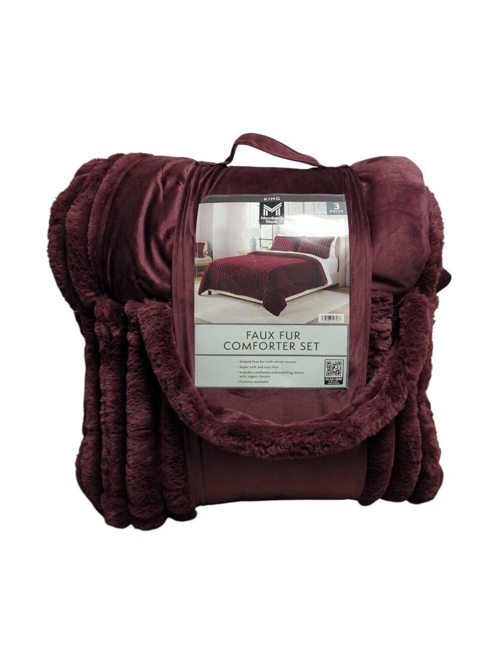 Member's Mark Faux Fur Down Alternative Comforter Set -Wine KING